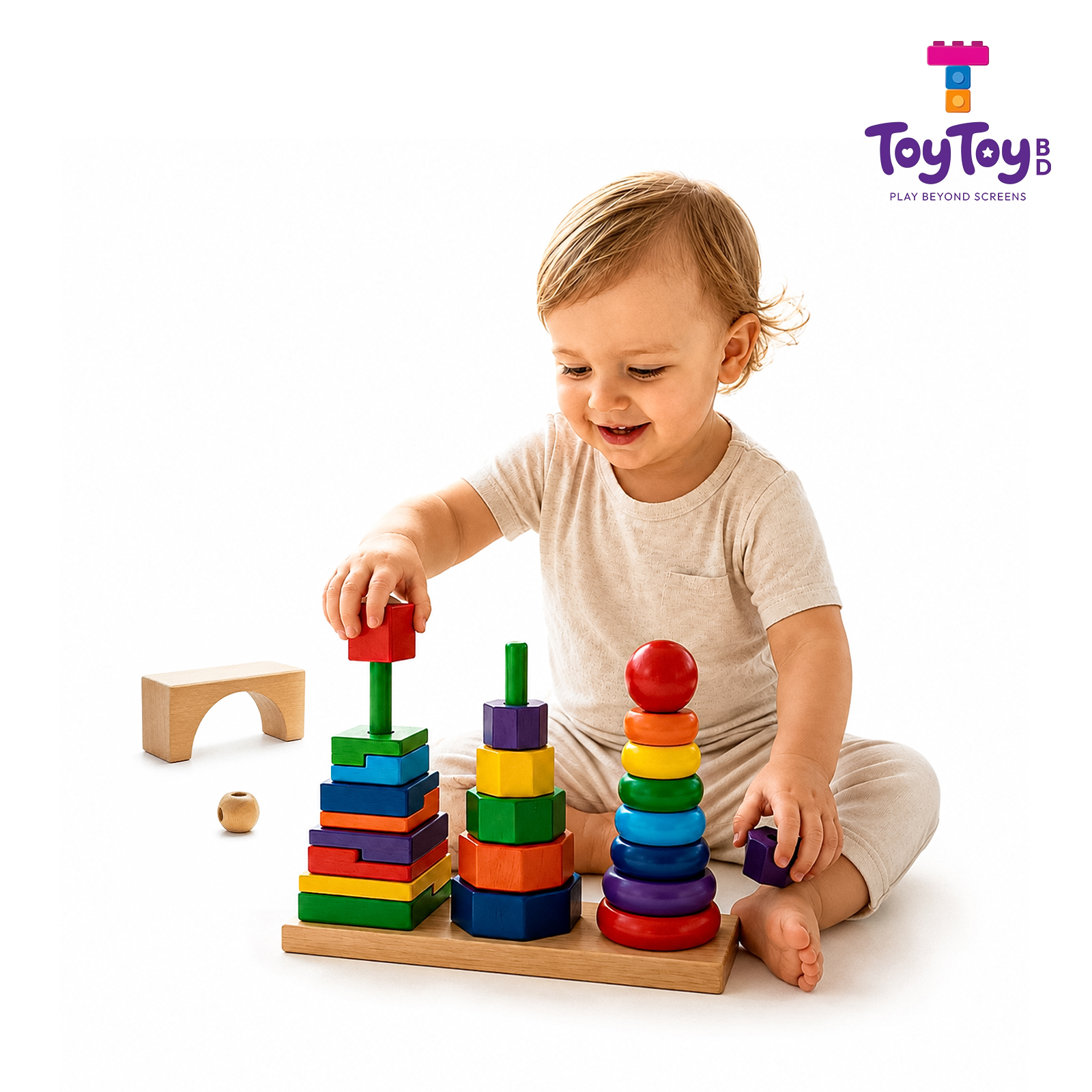 Wooden Color & Shape Rainbow Tower